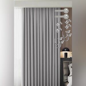 Luxurious Blackout Thick Soft Smoke Gray Floor Curtains, Rod, Tieback Full Set